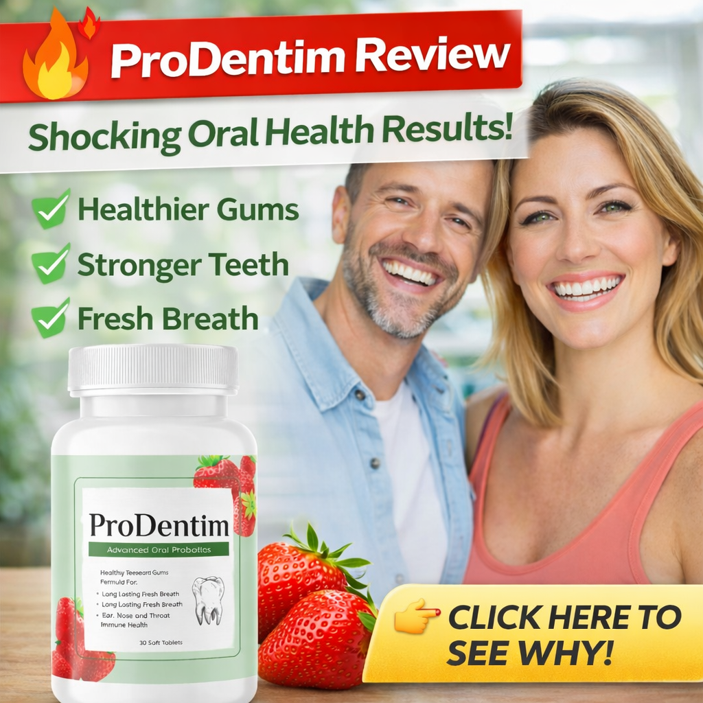 ProDentim oral probiotic supplement review showing healthy teeth gums and fresh breath results