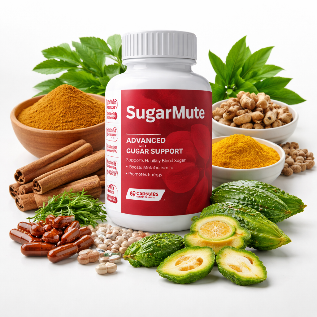 SugarMute review showing supplement bottle with natural blood sugar support ingredients