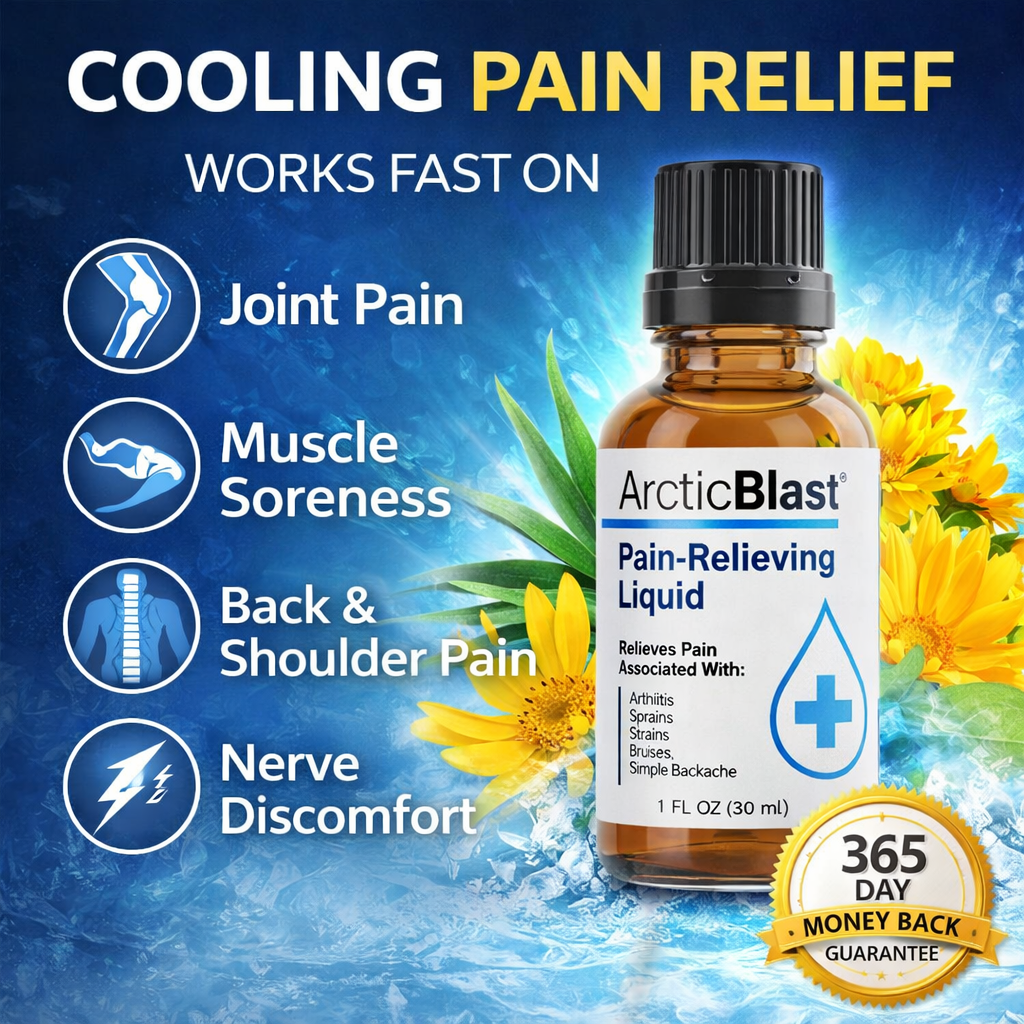ArcticBlast cooling pain relief liquid bottle with natural ingredients for fast joint and muscle pain relief