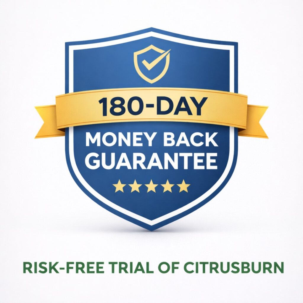CitrusBurn 180-day money-back guarantee badge