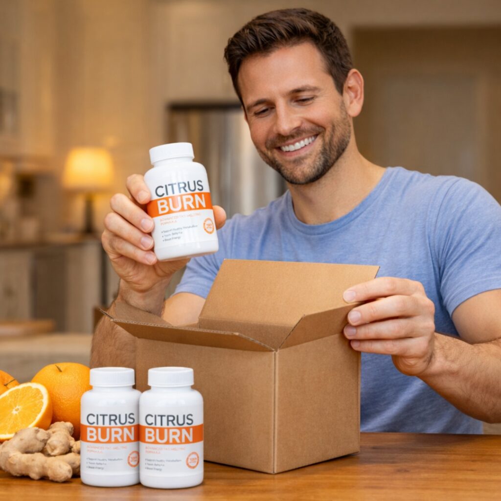 Happy customer unboxing CitrusBurn supplement package at home
