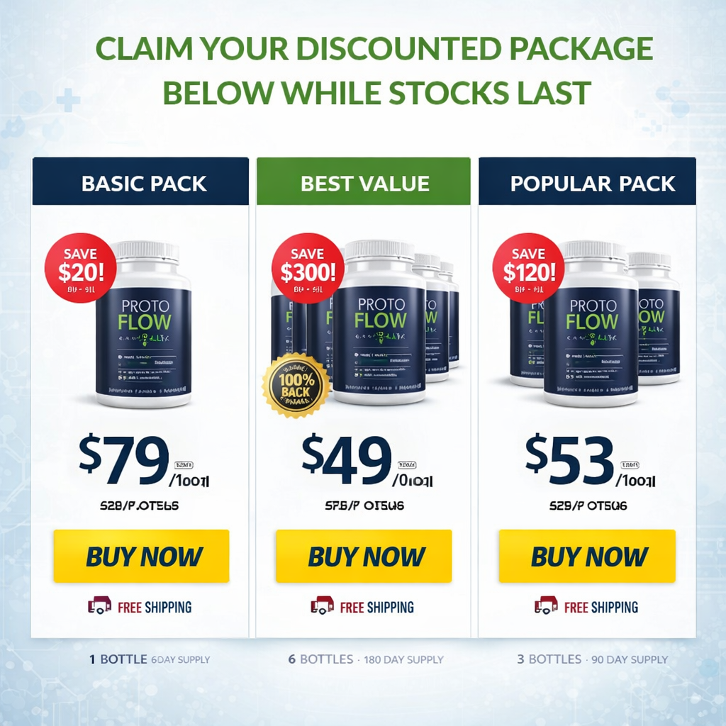 Protoflow review USA – pricing comparison showing 1, 3, and 6 bottle bundles with discounts