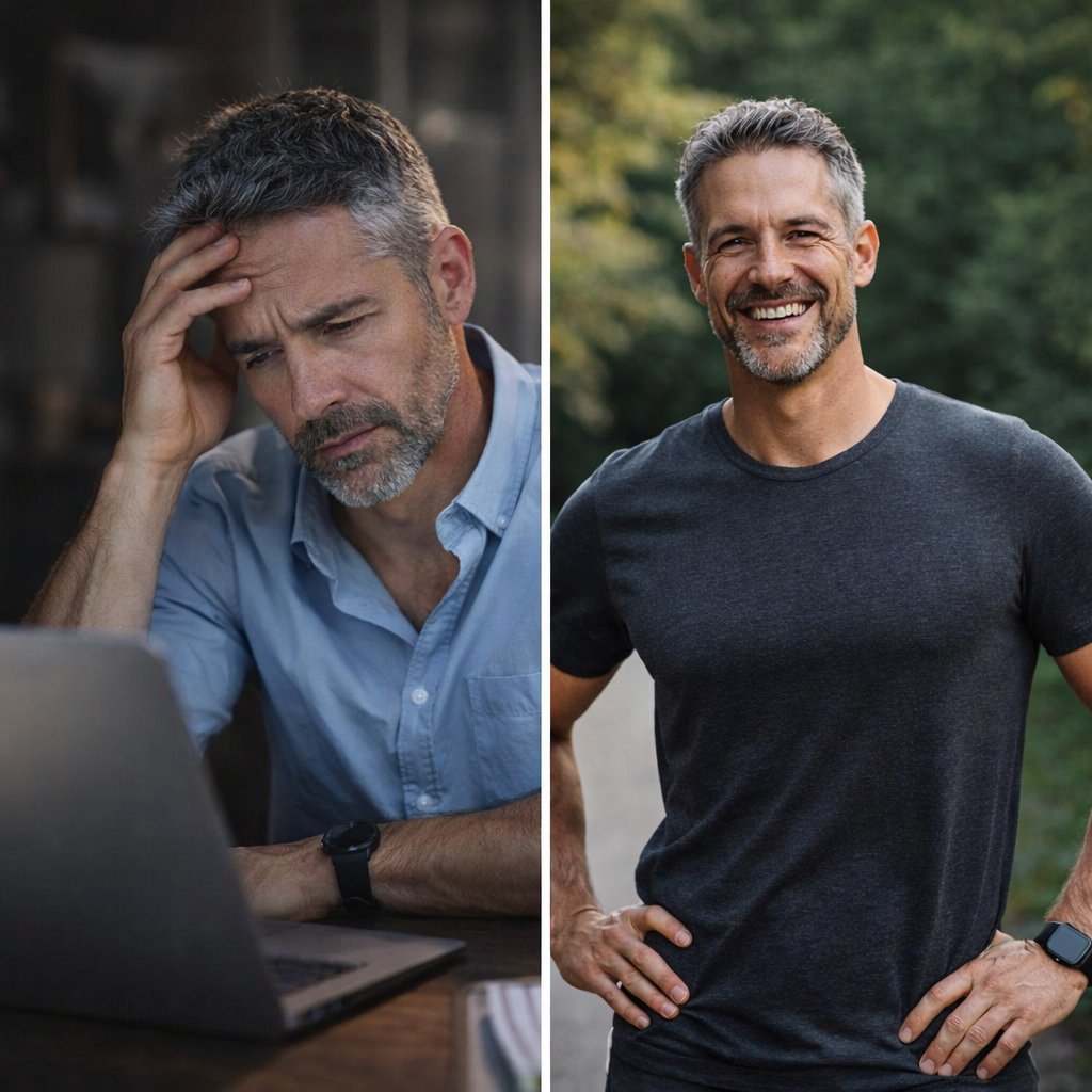 Before and after results showing improved energy and confidence after using EndoPeak supplement