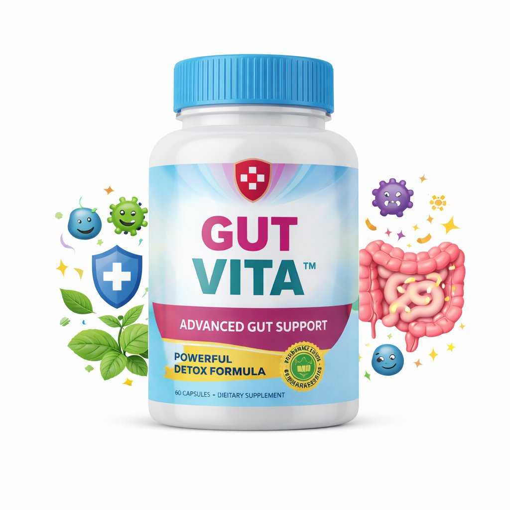GUT VITA™ review showing supplement bottle with gut health support icons