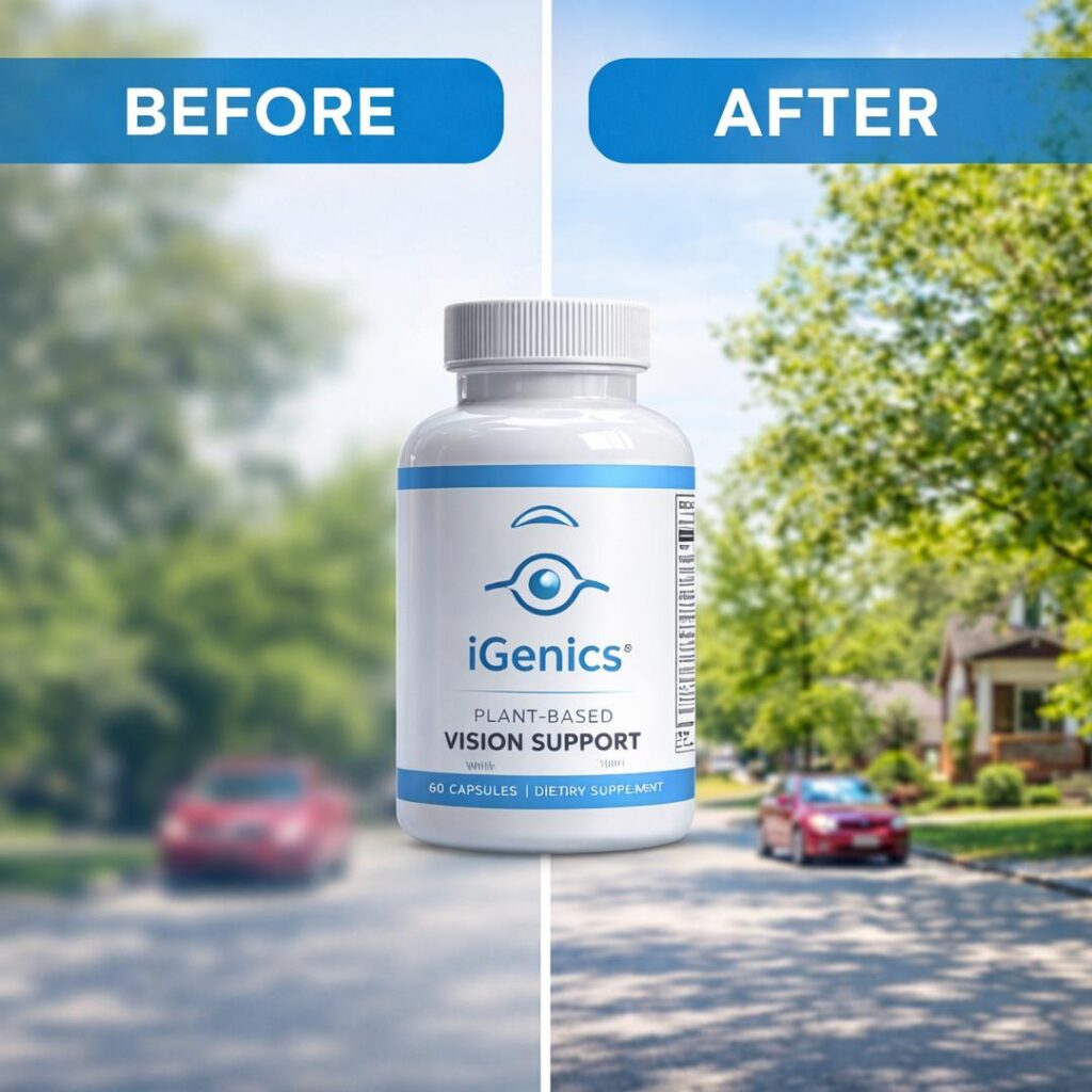 iGenics review before and after vision clarity comparison showing blurry vs clear eyesight improvement