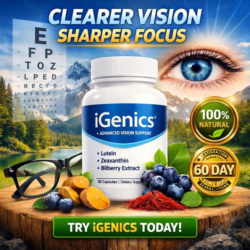 iGenics review feature image showing natural vision supplement bottle for clearer eyesight and sharper focus