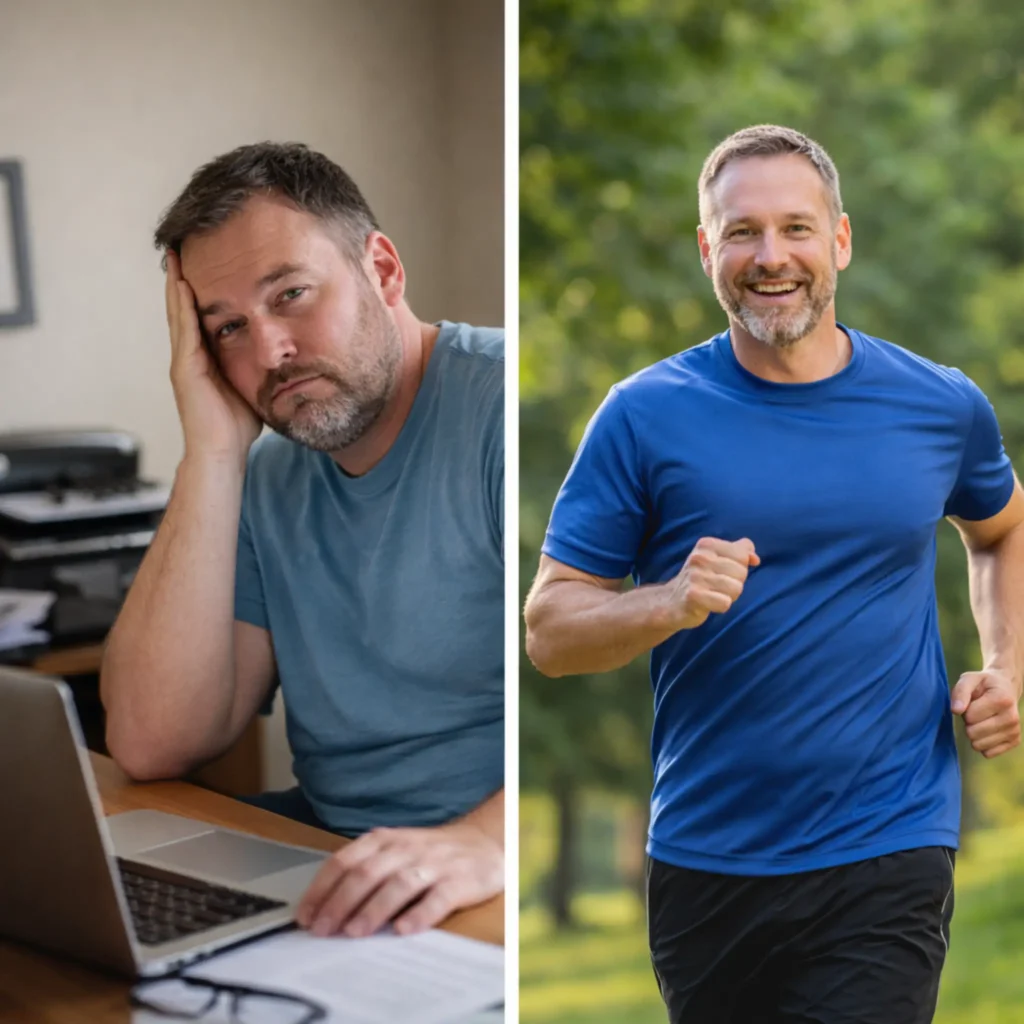 Ignitra review before and after weight loss results of a 40s American man showing improved energy and metabolism