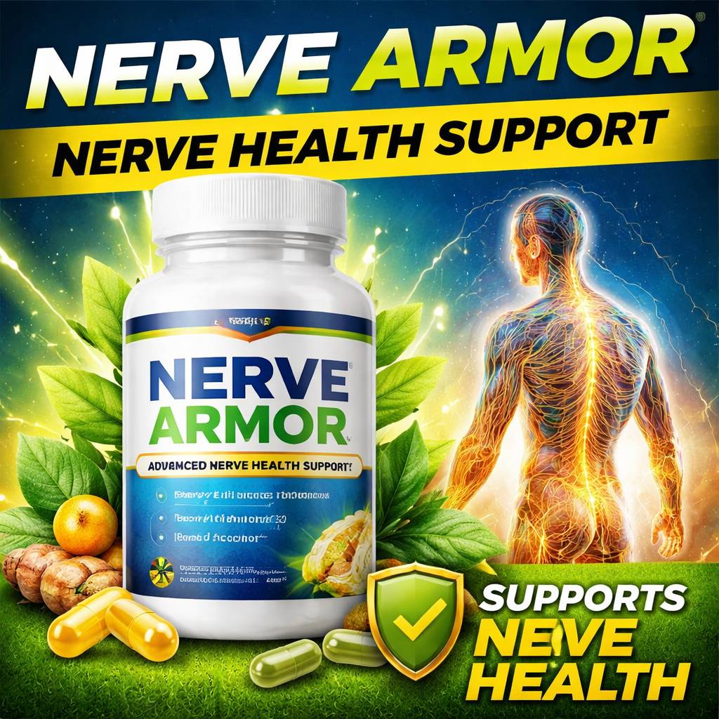 Nerve Armor review featured image showing nerve health support supplement with human nervous system