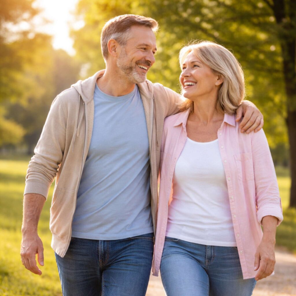 Nerve Armor review showing happy senior couple enjoying pain-free active lifestyle