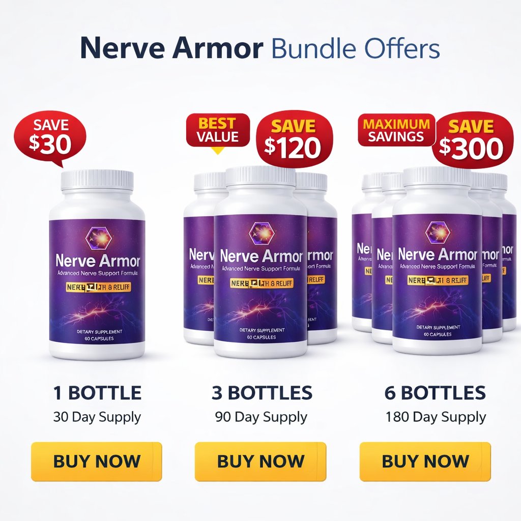 Nerve Armor supplement bundle showing multiple bottle discount offer for nerve health support