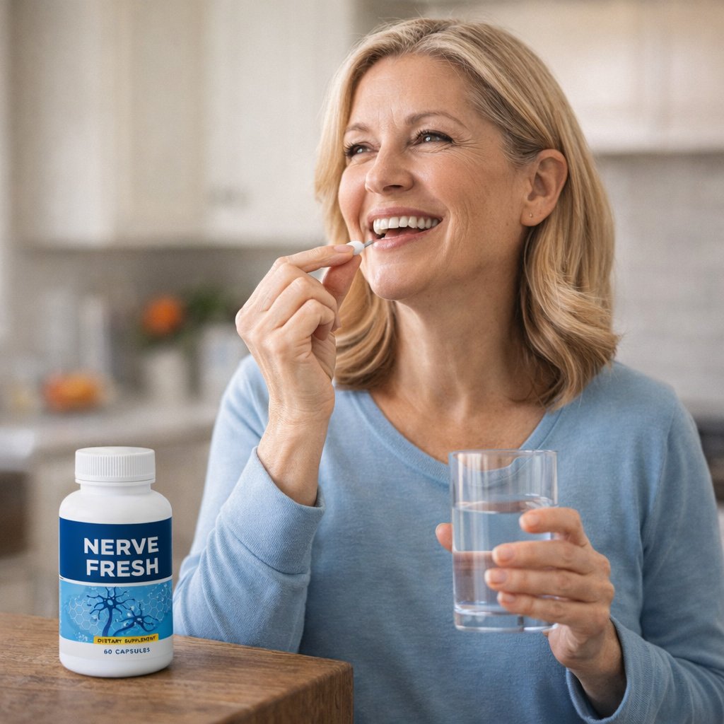 Nerve Fresh review user taking supplement for nerve pain relief