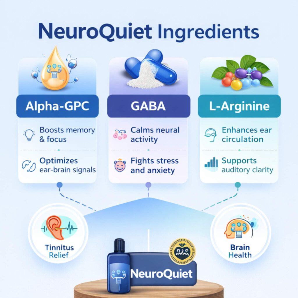 NeuroQuiet ingredients supporting tinnitus relief and brain health