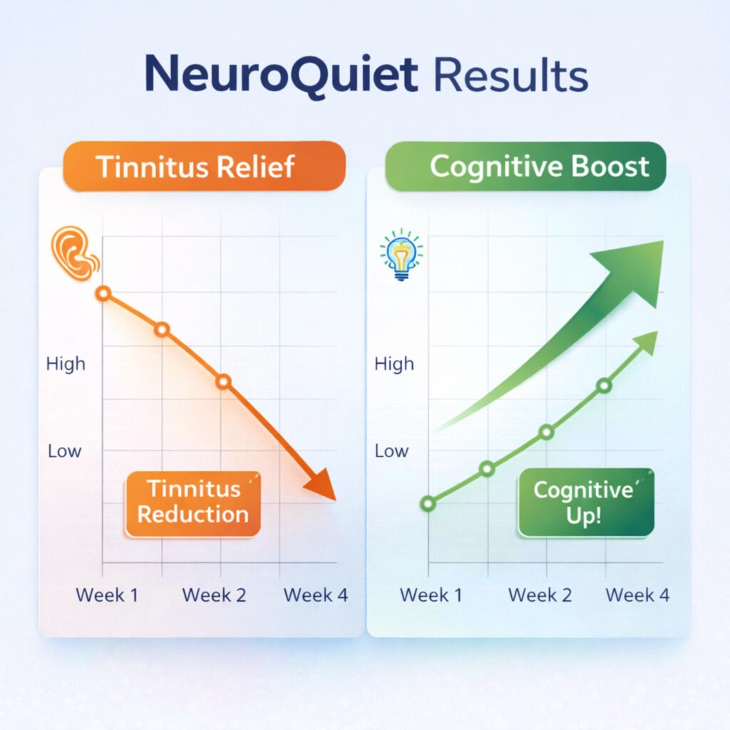 NeuroQuiet results chart showing tinnitus reduction from week 1 to week 4