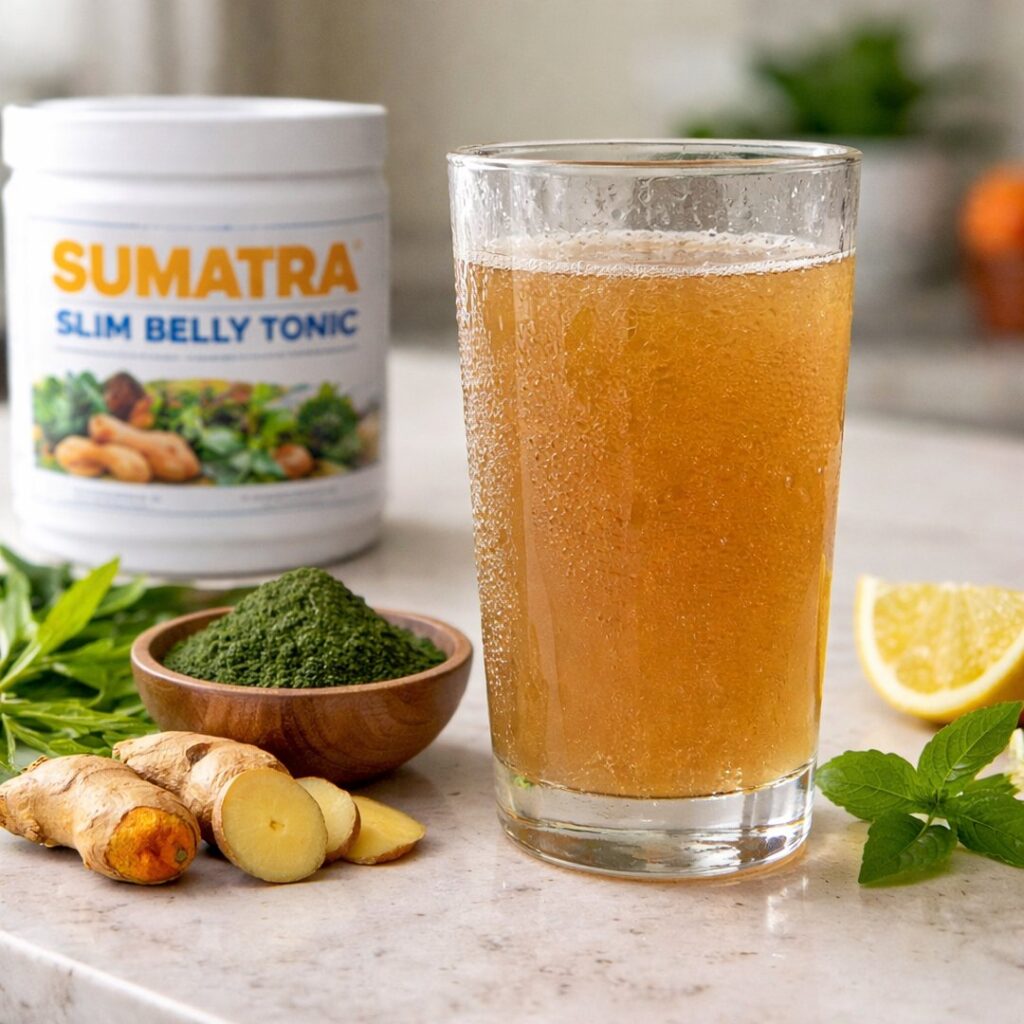Sumatra Slim Belly Tonic mixed in water showing natural weight loss drink