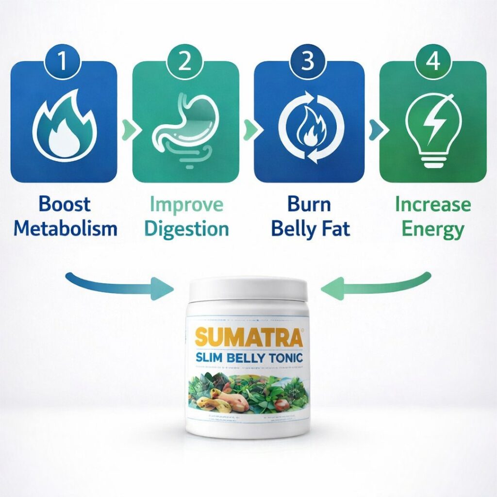 Sumatra Slim review infographic showing how the belly fat tonic works