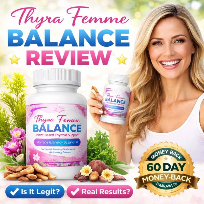 Thyra Femme Balance review feature image showing supplement bottle and happy woman
