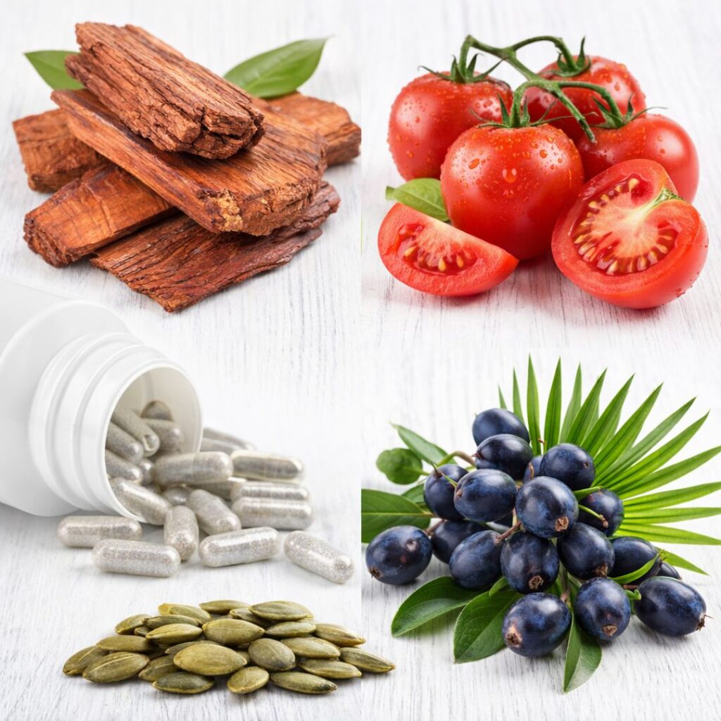 Titan Flow ingredients including pygeum bark, lycopene tomatoes and zinc for prostate health
