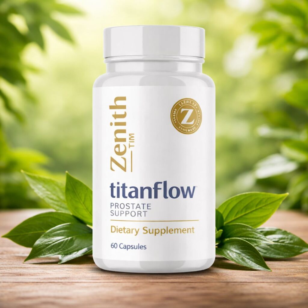 Titan Flow supplement bottle with natural ingredients for prostate and urinary health