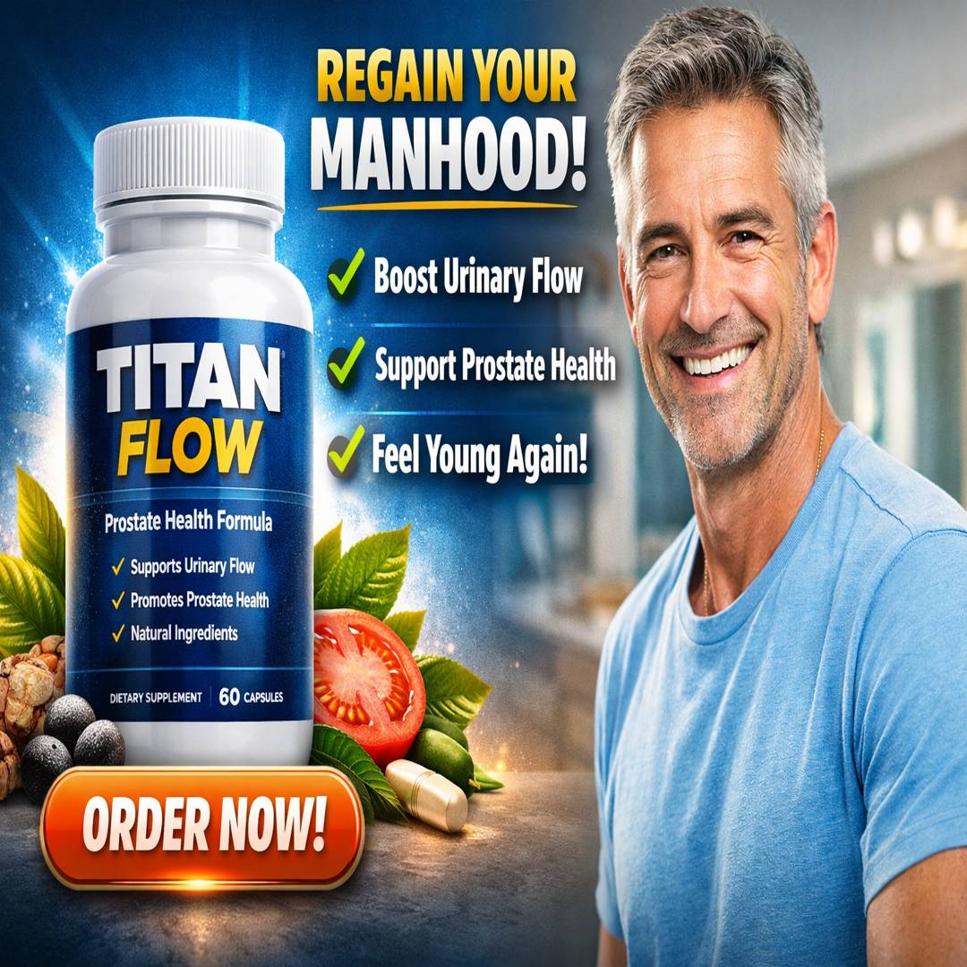 Titan Flow review featured image showing prostate support supplement and confident man
