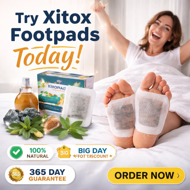 Xitox Footpads feature image showing overnight foot pads, natural ingredients, and satisfied user