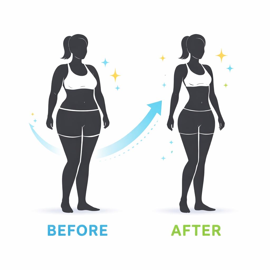 Aquaburn review before and after weight loss transformation illustration showing body fat reduction results
