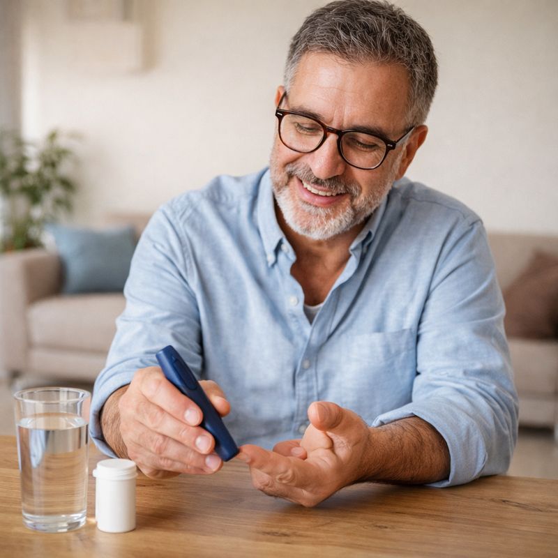 CelluCare review showing a user checking blood sugar levels at home with positive results