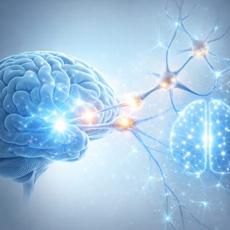 CogniCare Pro review illustration showing brain neurons activating to improve focus memory and mental clarity