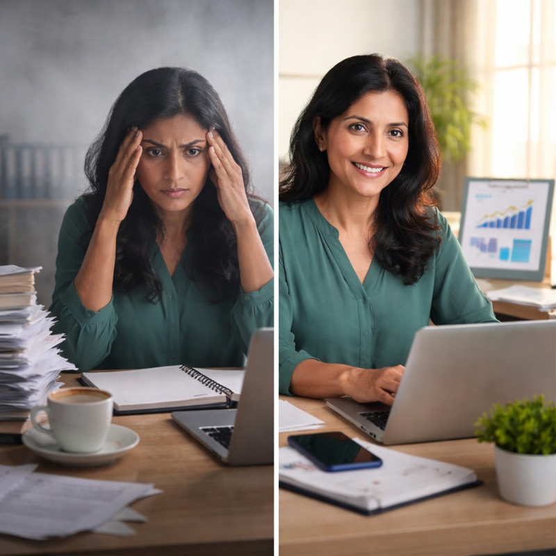 CogniClear review before and after results showing entrepreneur brain fog vs clear focus after using CogniClear supplement