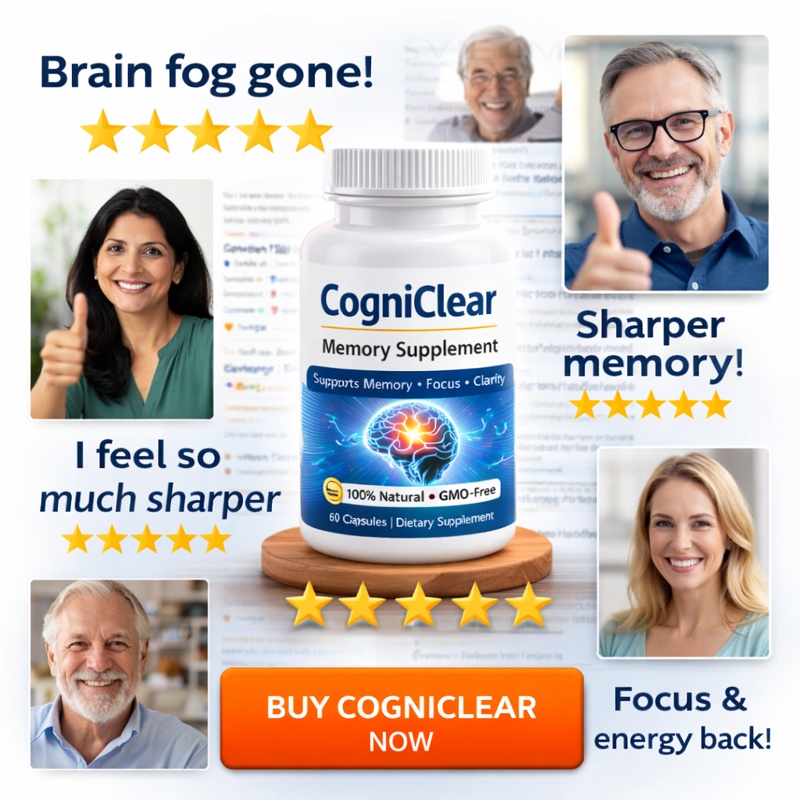 CogniClear review testimonials showing 5 star ratings improved memory focus and brain fog relief results