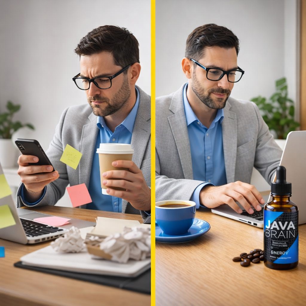 Java Brain review comparison showing distracted vs focused productivity results