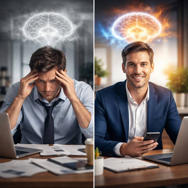 MemoryFuel review showing before and after brain fog transformation with improved focus and mental clarity