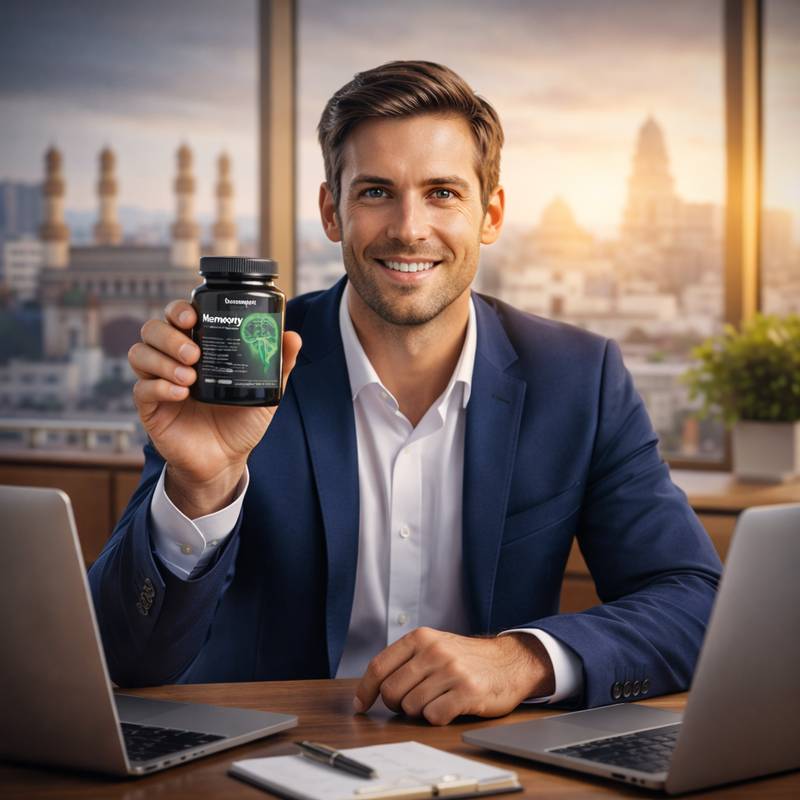 MemoryFuel review showing a confident professional holding MemoryFuel bottle after improved focus and clarity