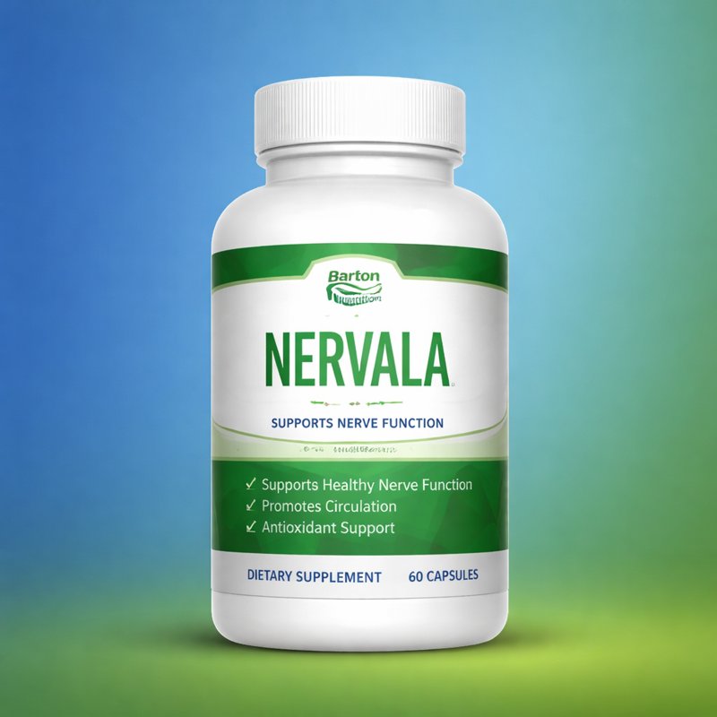 Nervala review supplement bottle for nerve support, circulation and antioxidant health formula