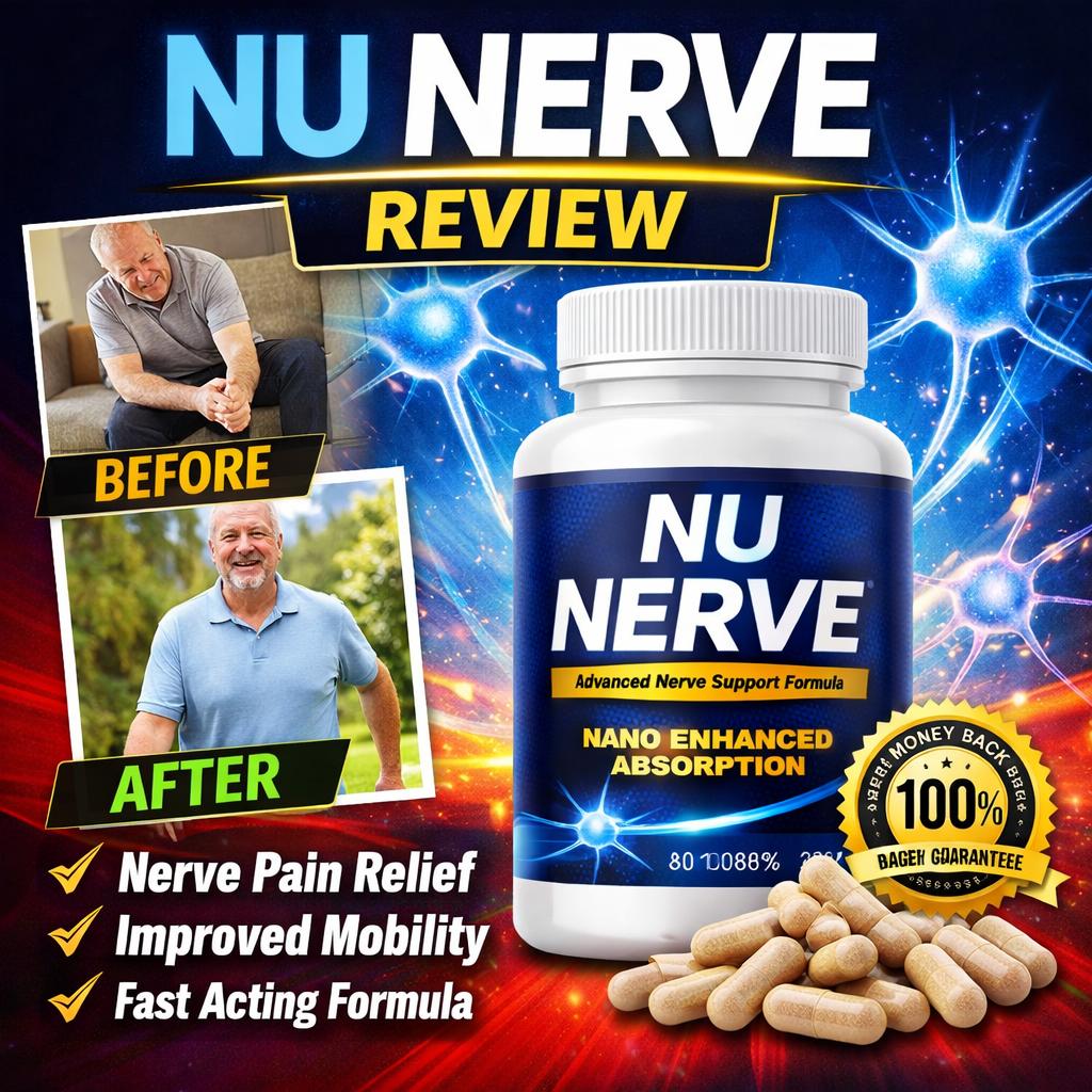 NU NERVE review supplement showing nerve pain relief results and advanced nerve support formula