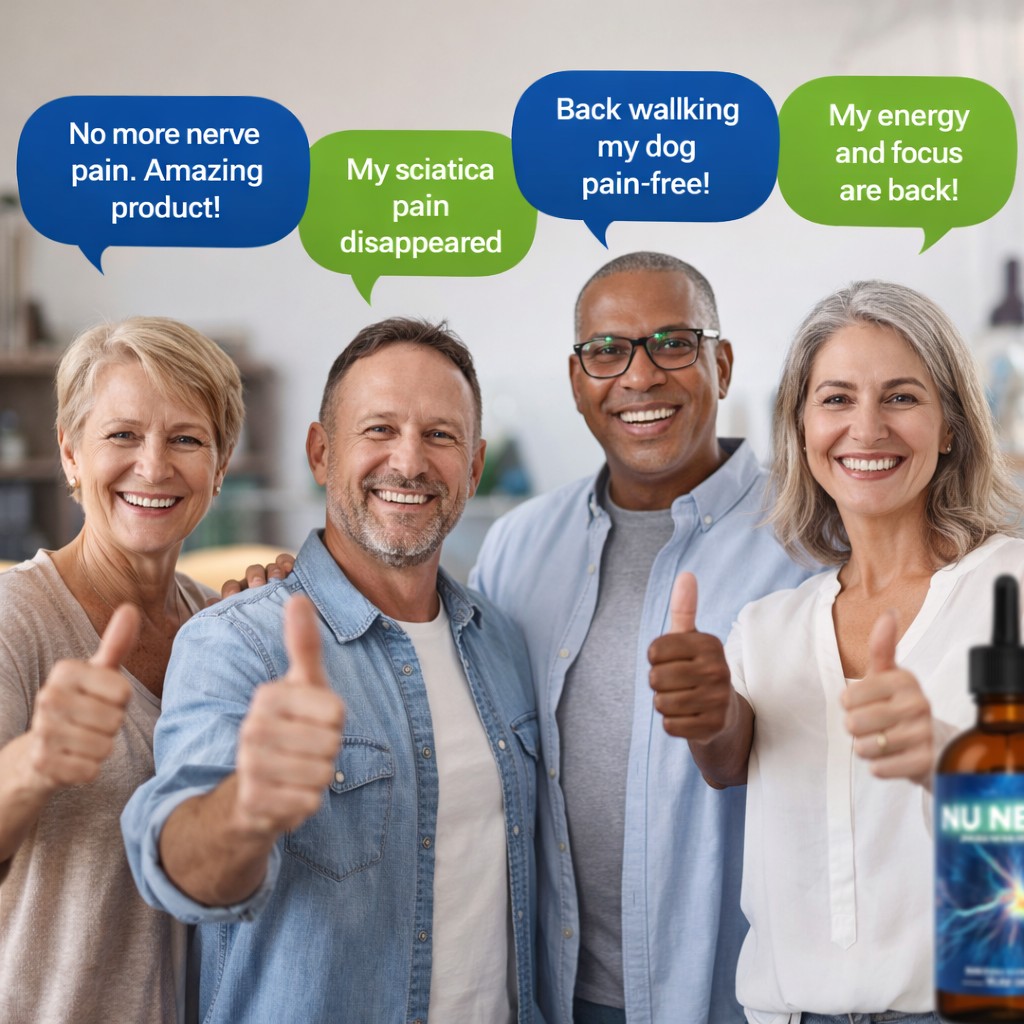 NU NERVE reviews showing happy users smiling after nerve support supplement results