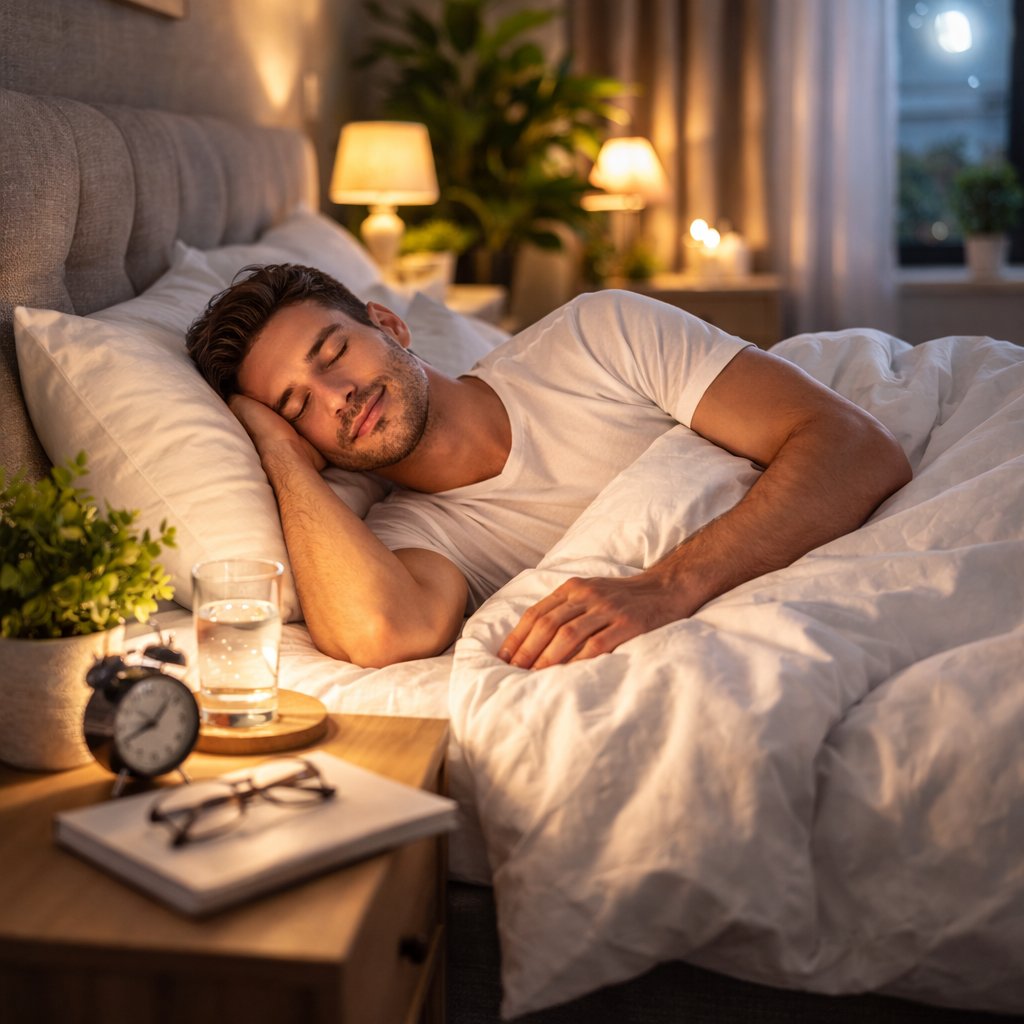 Person sleeping peacefully in bedroom demonstrating deep sleep results from Revive Daily review supplement