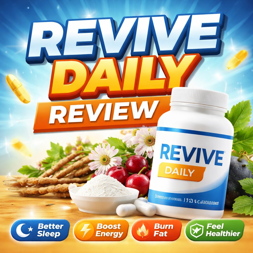 Revive Daily review supplement bottle with ingredients and benefits infographic featured image