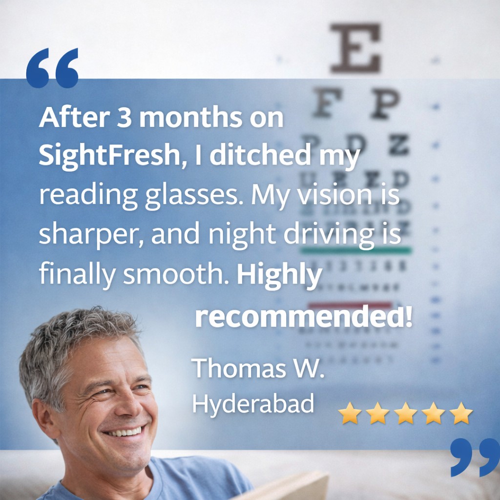 SightFresh review testimonial showing customer vision improvement and positive results