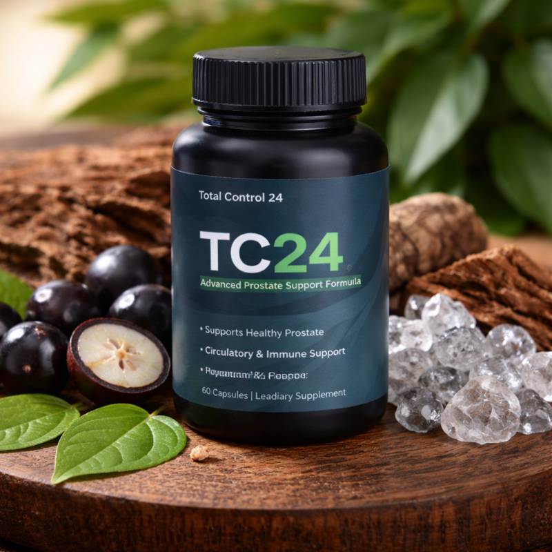 TC24 review product bottle with natural prostate health ingredients