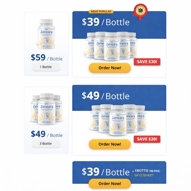 Zeneara pricing comparison showing 1 3 and 6 bottle packages – Zeneara review