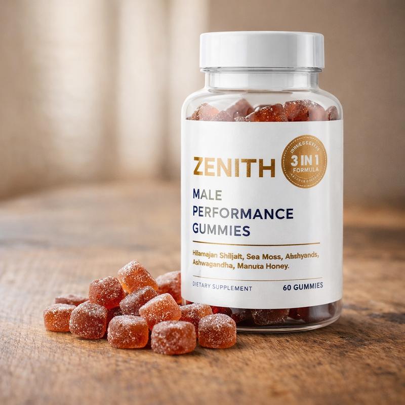 Zenith review gummies bottle with natural ingredients for male wellness support