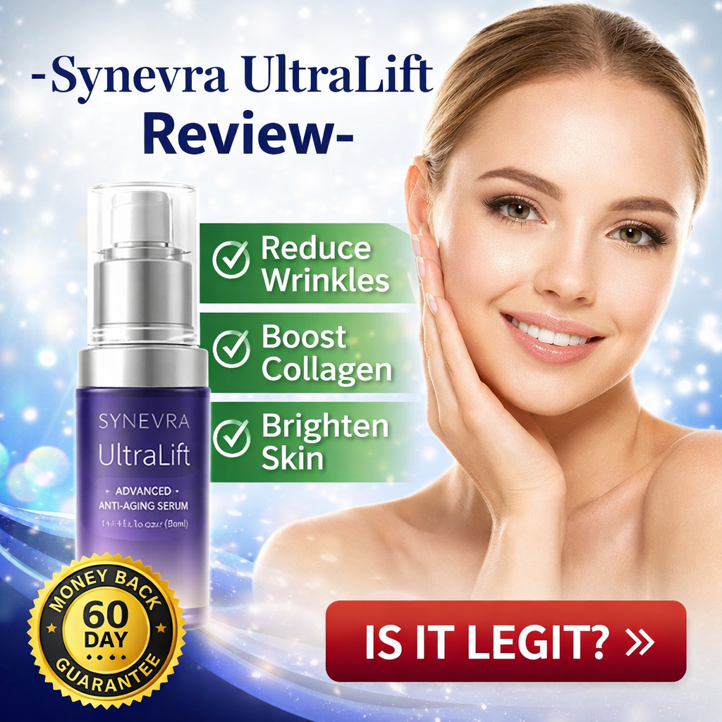 Synevra UltraLift review anti aging serum with glowing skin model wrinkle reduction collagen boost skincare results