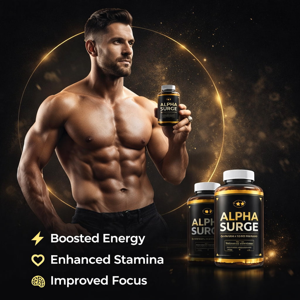 Alpha Surge review results showing confident energetic man with improved stamina strength and performance after using natural male supplement