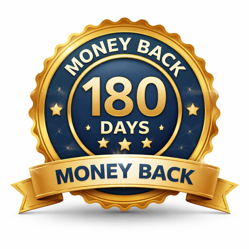 Brain C-13 review 180 day money back guarantee badge for natural brain health supplement purchase protection