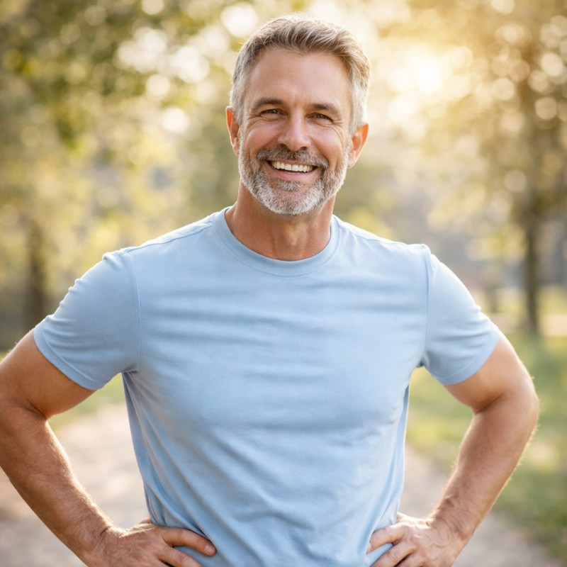 Clubhouse review healthy confident middle aged man showing improved energy stamina and vitality