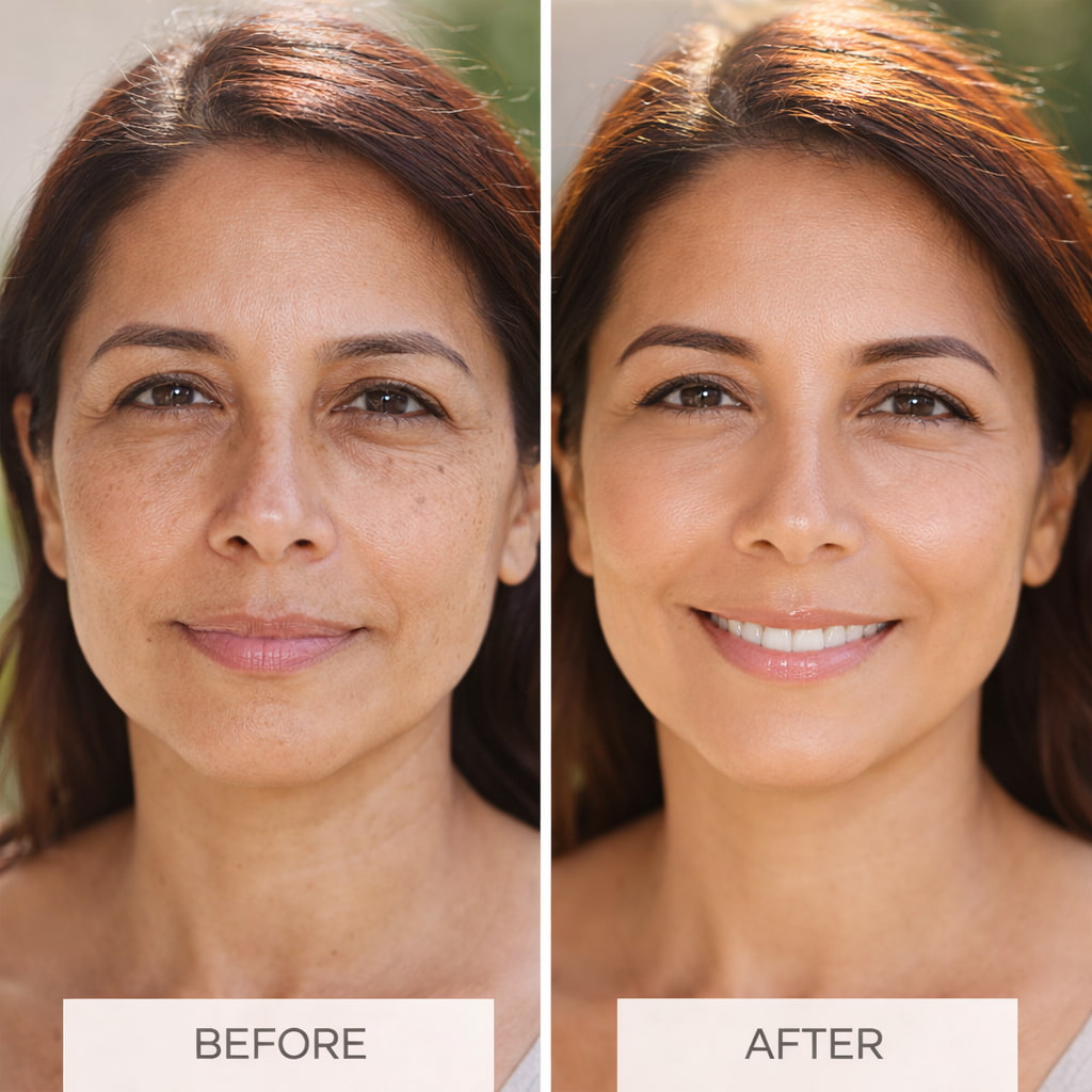 Collagen Refresh review before and after results showing glowing skin wrinkle reduction improved skin texture natural anti aging transformation