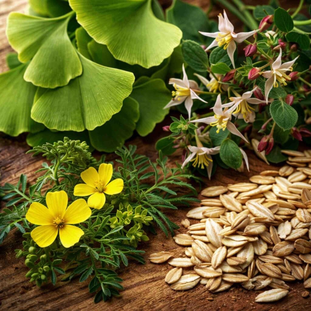 EndoPump ingredients natural herbal formula including ginkgo biloba horny goat weed tribulus terrestris oats for male stamina and blood flow support