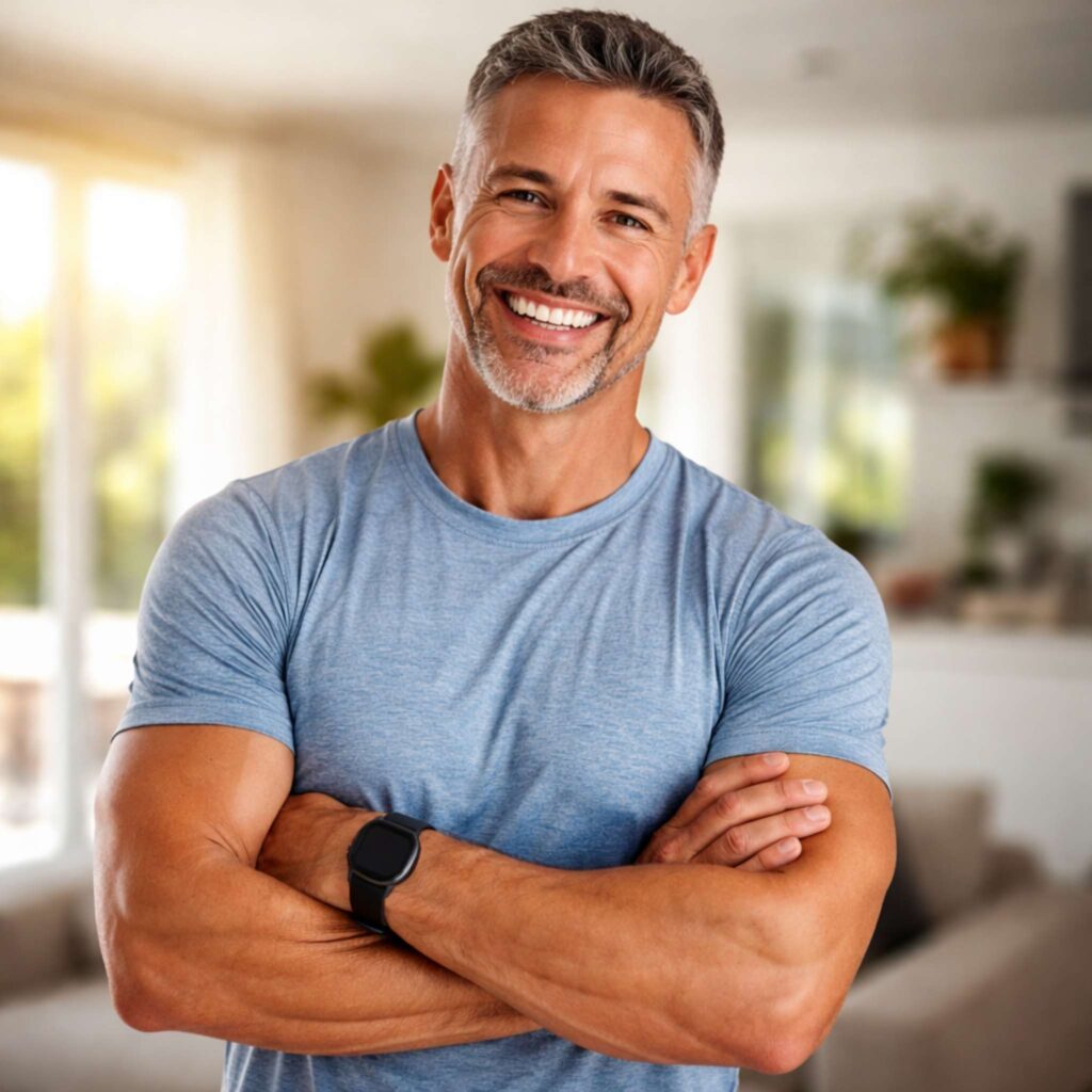 EndoPump review result showing confident middle aged man with high energy and improved stamina after using natural supplement
