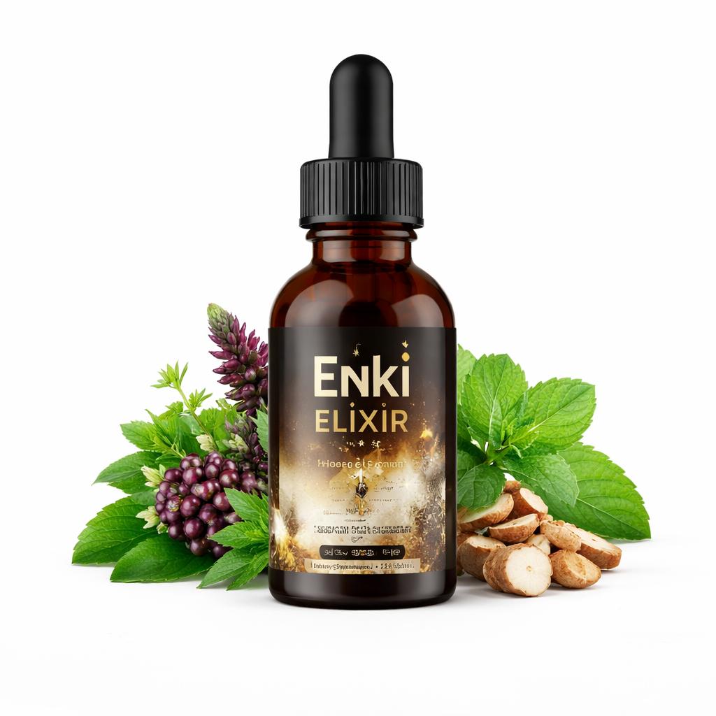 Enki Elixir review herbal liquid supplement bottle with natural ingredients for energy focus and stress support
