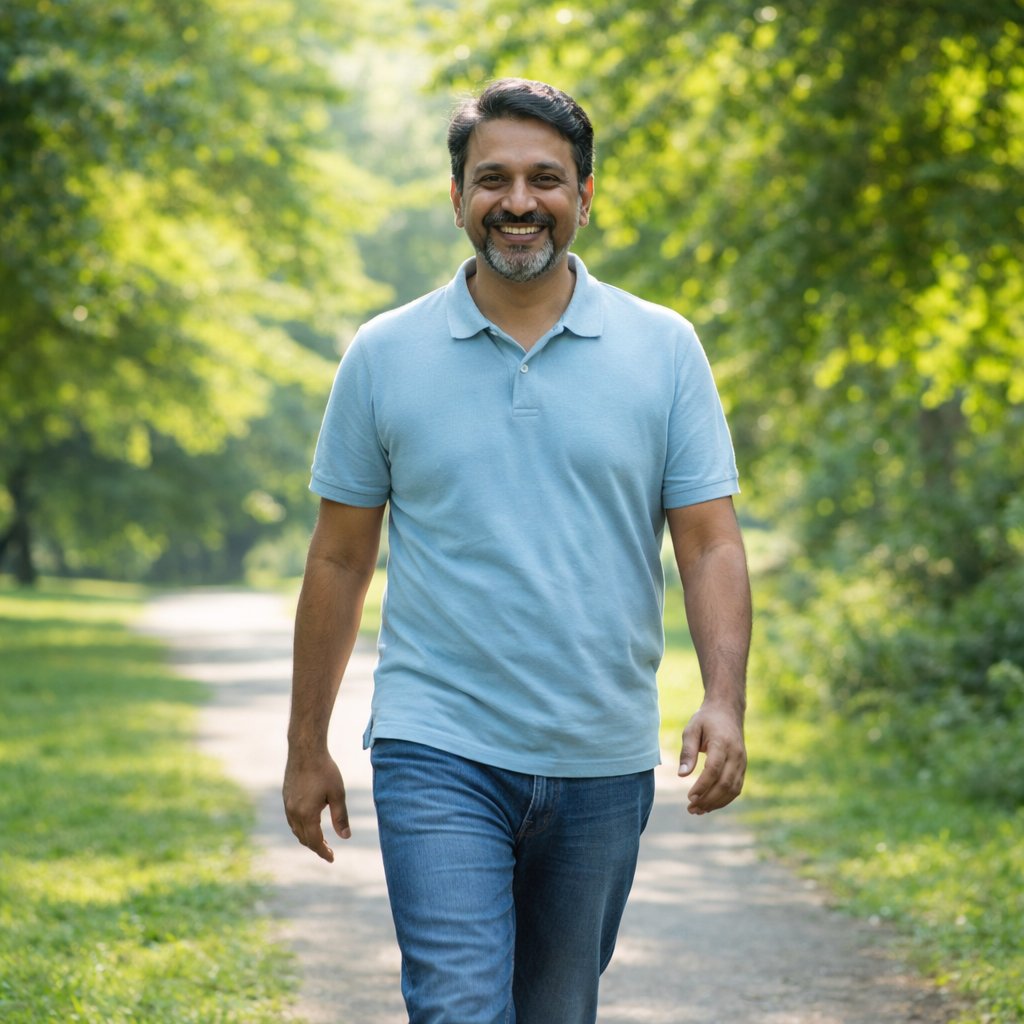 Flexafen review showing middle aged man walking pain free in park after using joint pain relief supplement